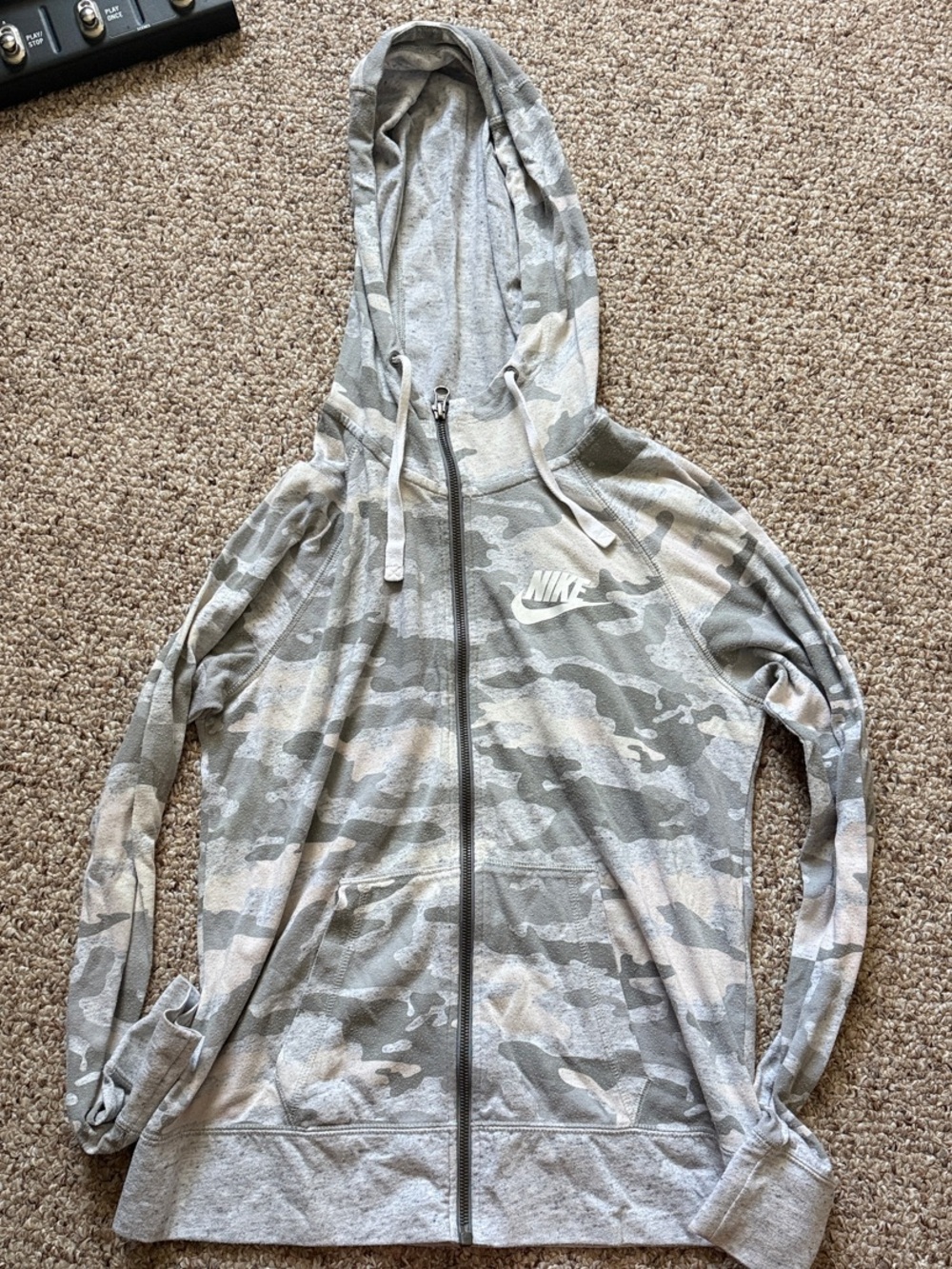 Nike Light Gray and White Camo Zip Hoodie